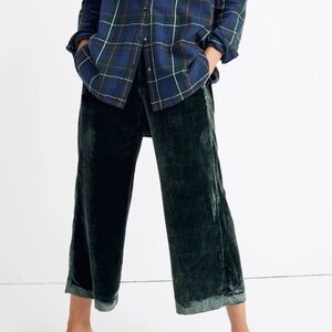 Madewell Velvet Huston Pull-On Crop Pants size XS in Smoky Spruce Green NWT